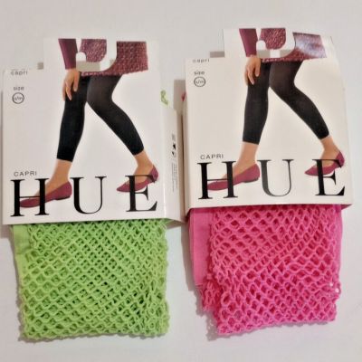 2 PAIR HUE Fishnet Capri Tights Size S/M fits 120-170 lbs Kiwi & Sherbert - NWT